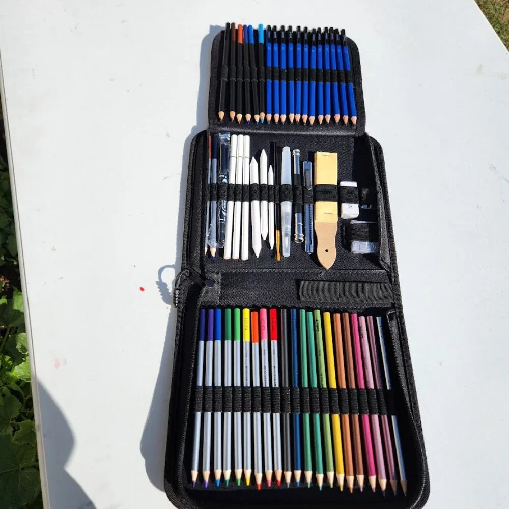 NEW Caliart 76 Piece Art Kit Supplies Watercolor Pencils Charcoal Travel Case Co